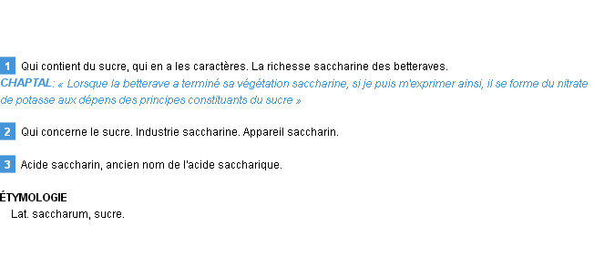 Définition saccharin Emile Littré