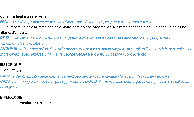 Définition sacramental Emile Littré