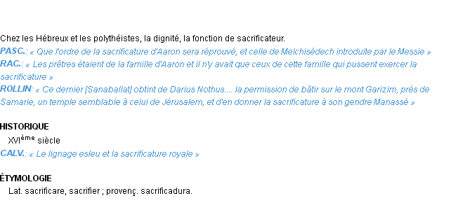 Définition sacrificature Emile Littré