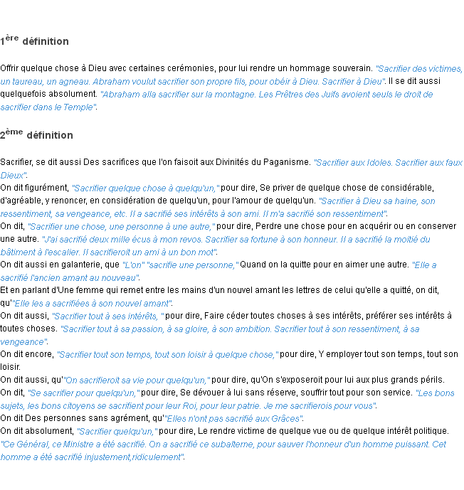 Définition sacrifier ACAD 1798