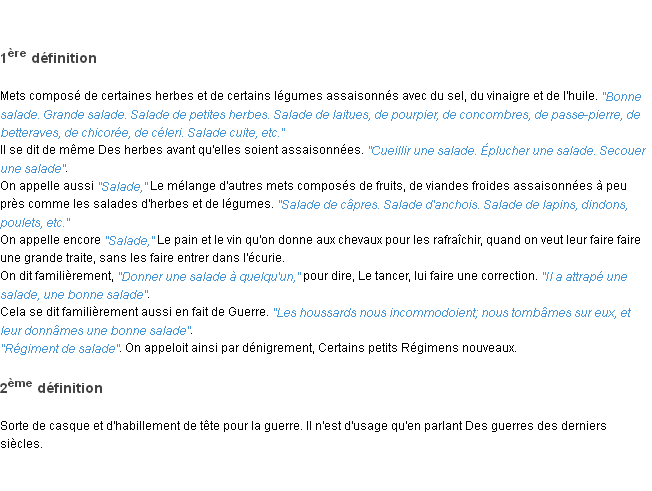 Définition salade ACAD 1798