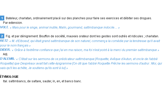 Définition saltimbanque Emile Littré