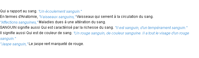 Définition sanguin ACAD 1932