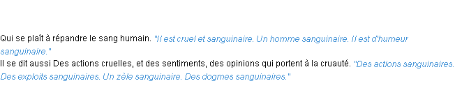 Définition sanguinaire ACAD 1835