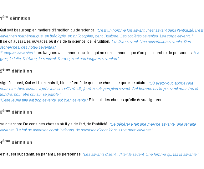 Définition savant ACAD 1835