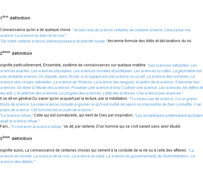 Définition science ACAD 1835