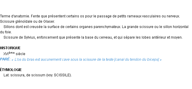 Définition scissure Emile Littré