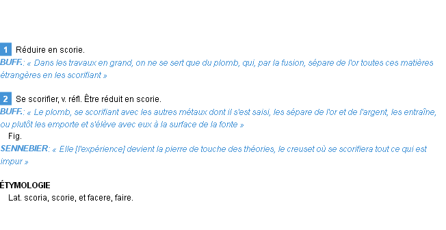 Définition scorifier Emile Littré