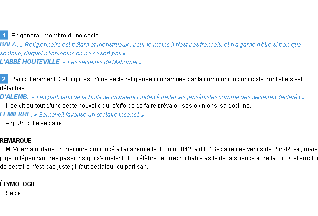 Définition sectaire Emile Littré