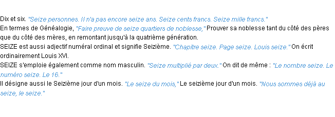 Définition seize ACAD 1932