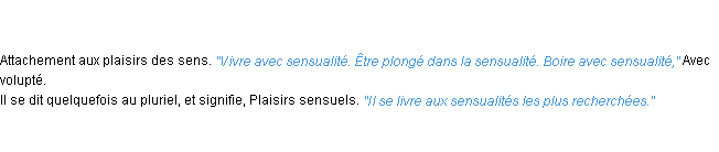 Définition sensualité ACAD 1835