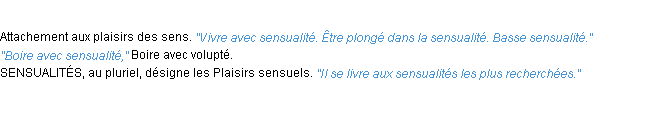 Définition sensualité ACAD 1932