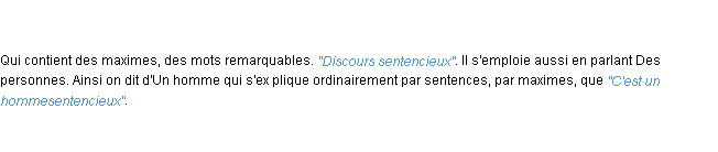 Définition sentencieux ACAD 1798