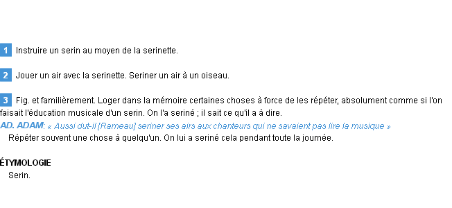 Définition seriner Emile Littré