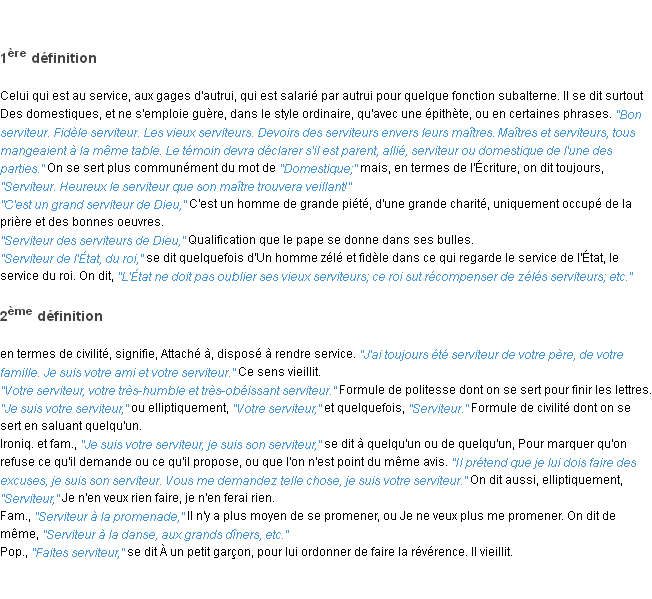 Définition serviteur ACAD 1835