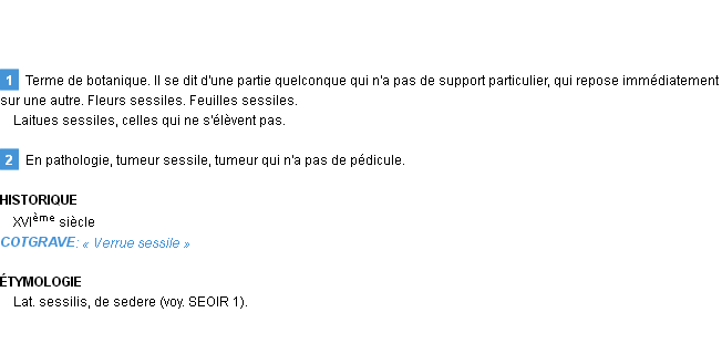 Définition sessile Emile Littré