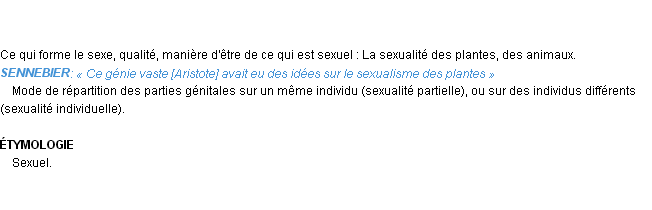 Définition sexualisme Emile Littré