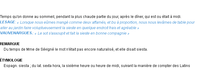 Définition sieste Emile Littré