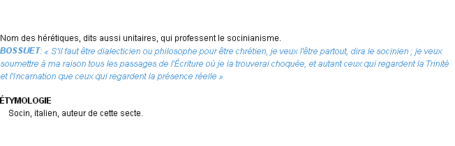 Définition socinien Emile Littré