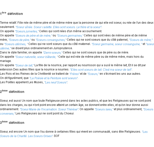 Définition soeur ACAD 1798