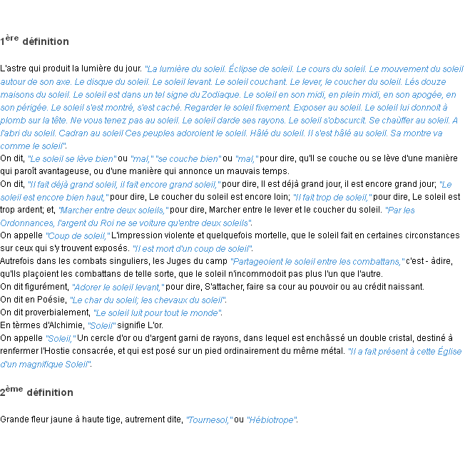 Définition soleil ACAD 1798