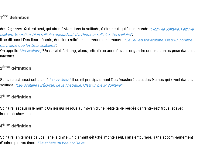 Définition solitaire ACAD 1798