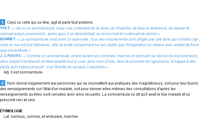 Définition somnambule Emile Littré
