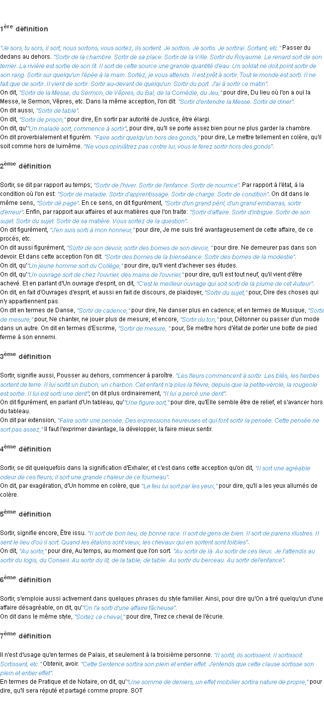 Définition sortir ACAD 1798