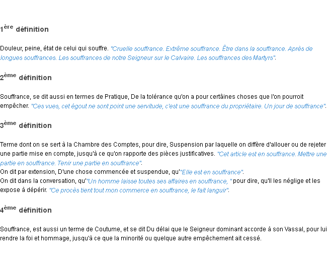 Définition souffrance ACAD 1798