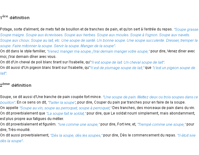 Définition soupe ACAD 1798