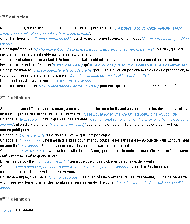 Définition sourd ACAD 1798