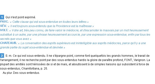 Définition sous-entendu Emile Littré