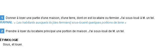 Définition sous-louer Emile Littré