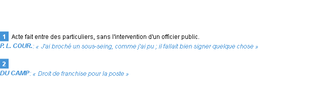 Définition sous-seing Emile Littré