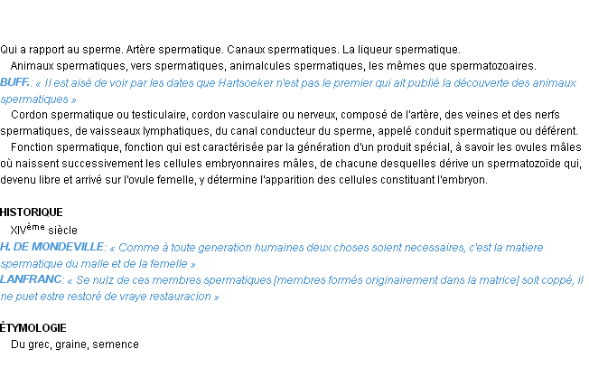 Définition spermatique Emile Littré