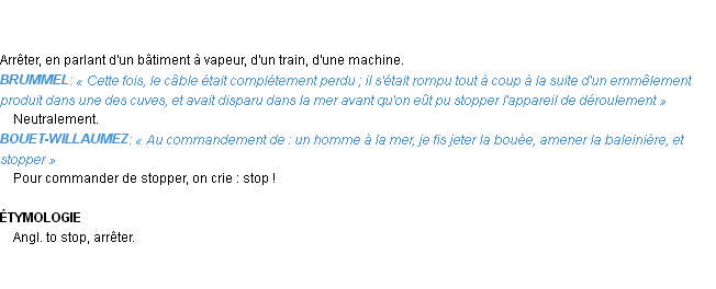 Définition stopper Emile Littré