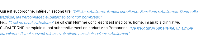 Définition subalterne ACAD 1932
