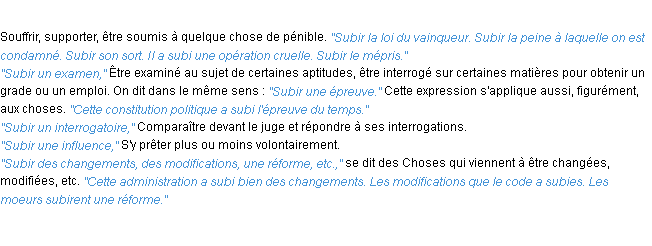 Définition subir ACAD 1932