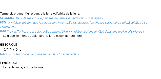 Définition sublunaire Emile Littré