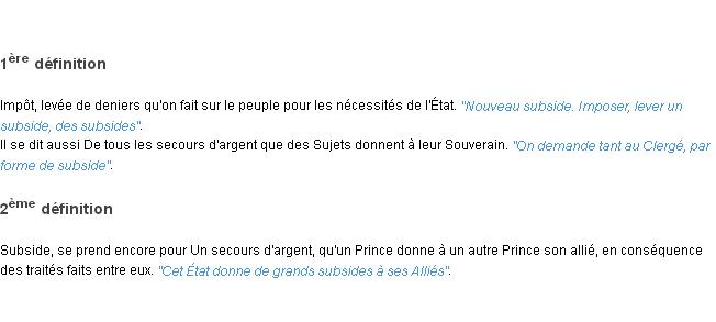 Définition subside ACAD 1798