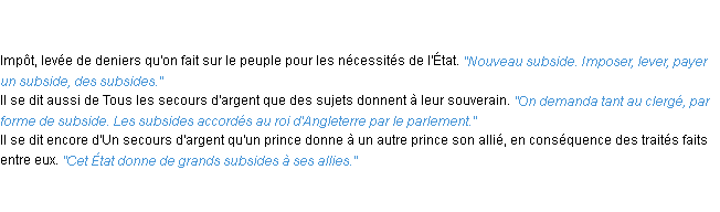 Définition subside ACAD 1835