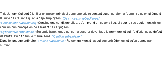 Définition subsidiaire ACAD 1835