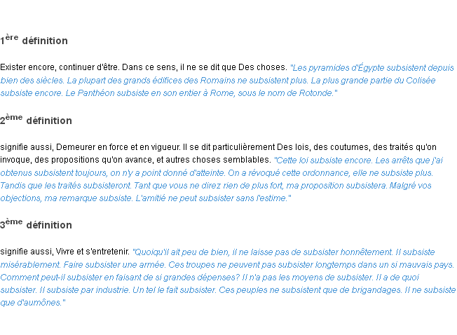 Définition subsister ACAD 1835