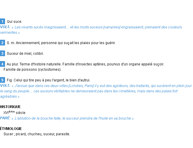 Définition suceur Emile Littré