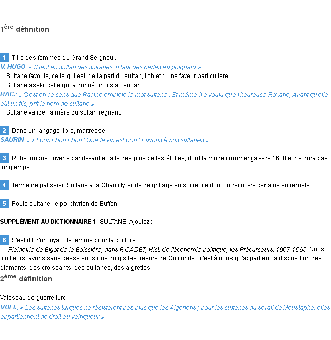 Définition sultane Emile Littré