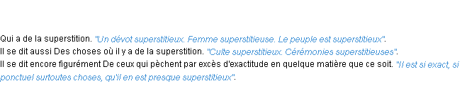 Définition superstitieux ACAD 1798