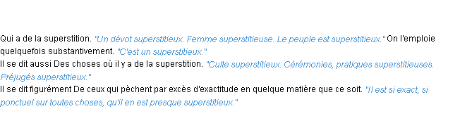 Définition superstitieux ACAD 1835