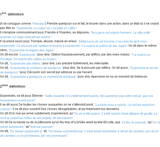 Définition surprendre ACAD 1798