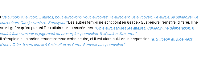 Définition surseoir ACAD 1835