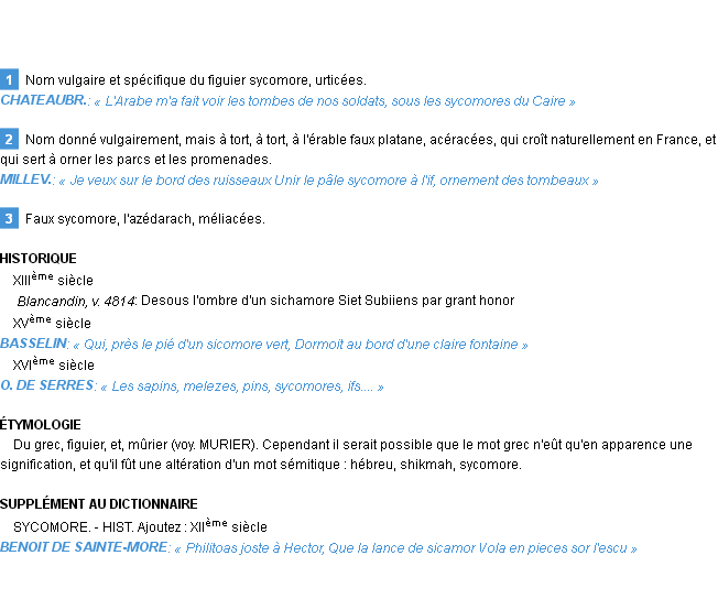 Définition sycomore Emile Littré